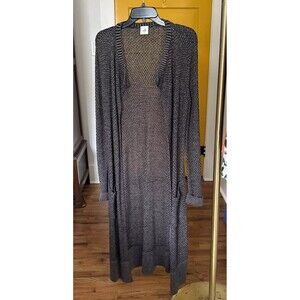 CAbi Lara Duster Long Cardigan Gray Black Sz Medium Excellent Condition